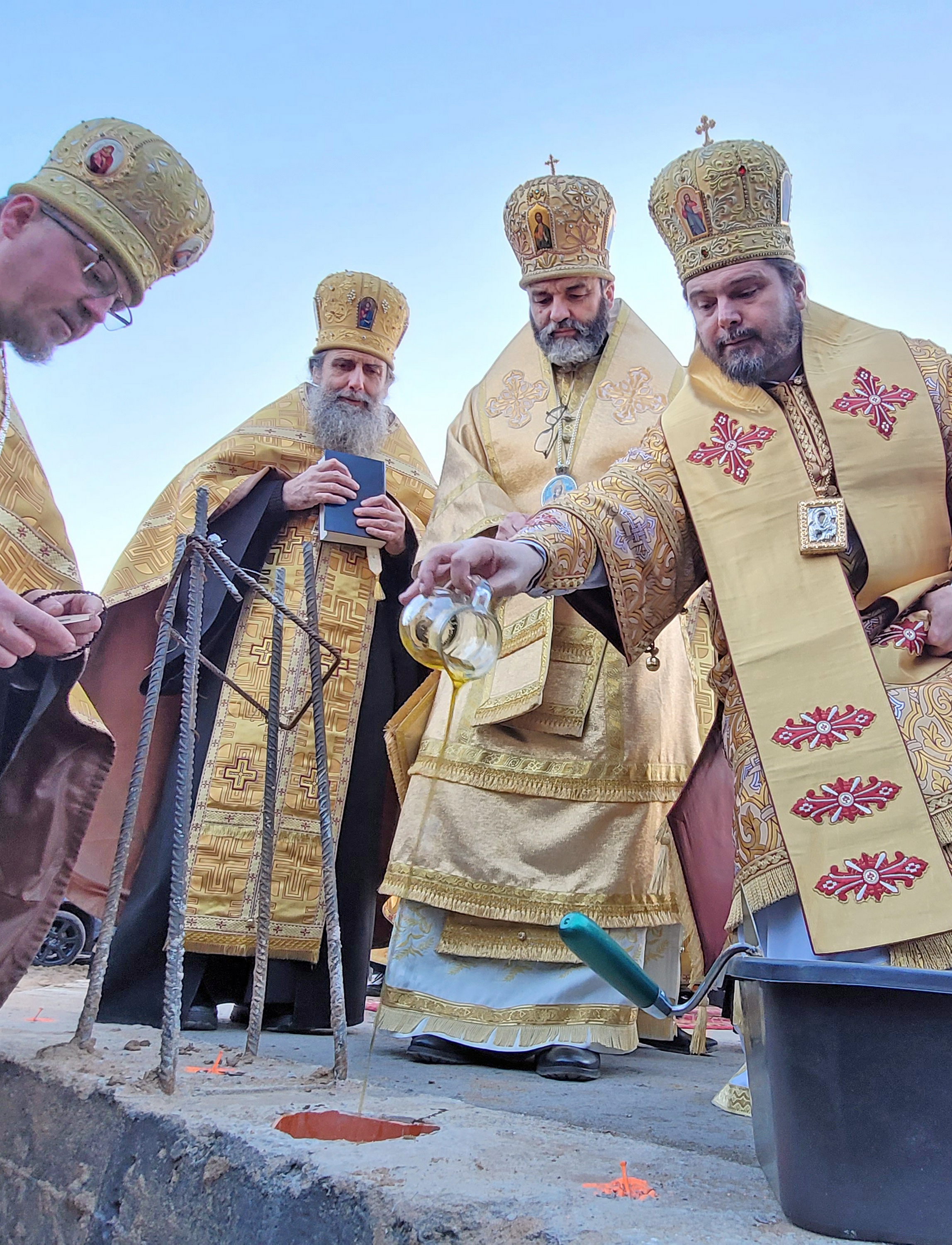 The blessing of the cornerstone of Orthodox church in Karakule