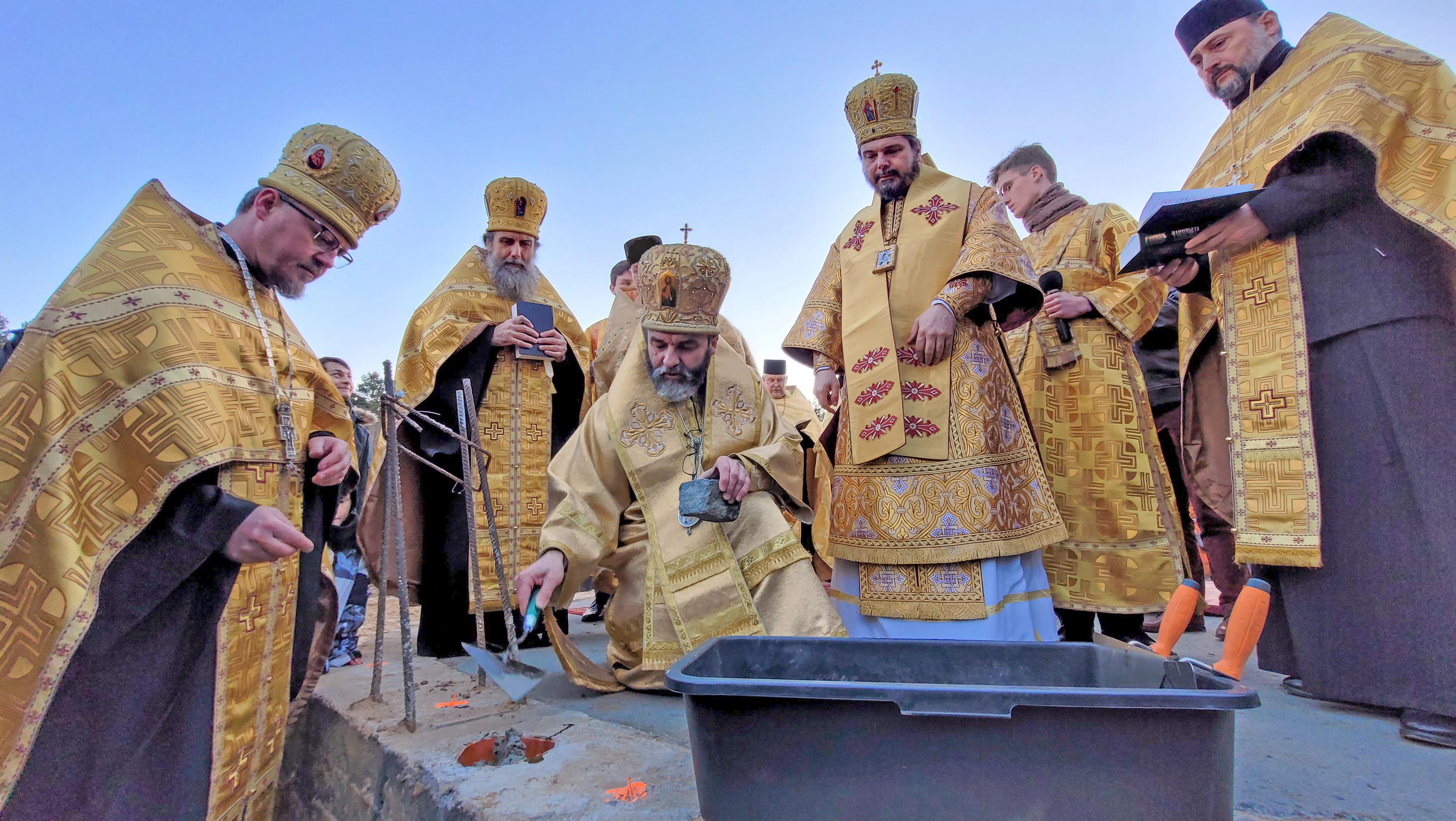 The blessing of the cornerstone of Orthodox church in Karakule