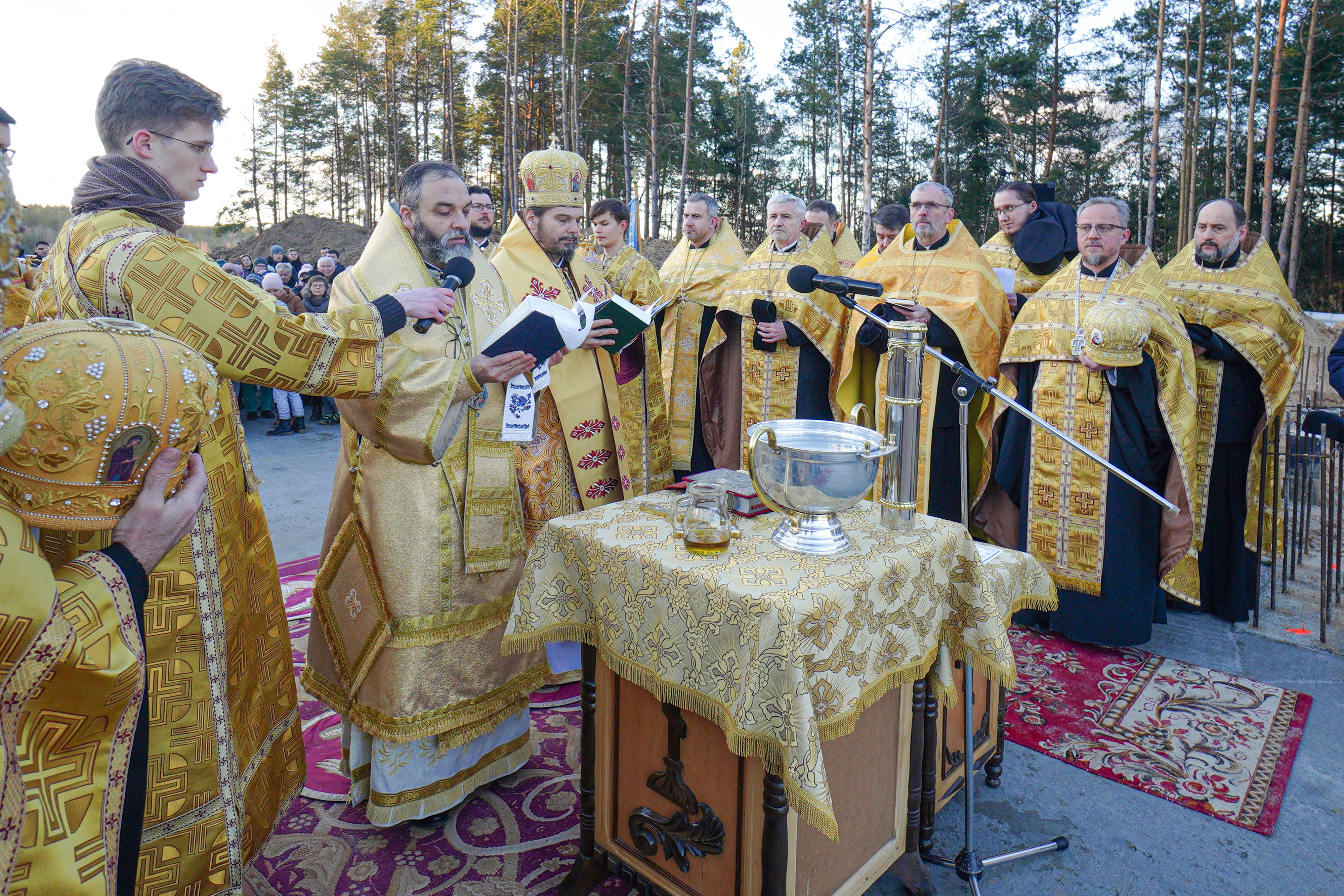 The blessing of the cornerstone of Orthodox church in Karakule