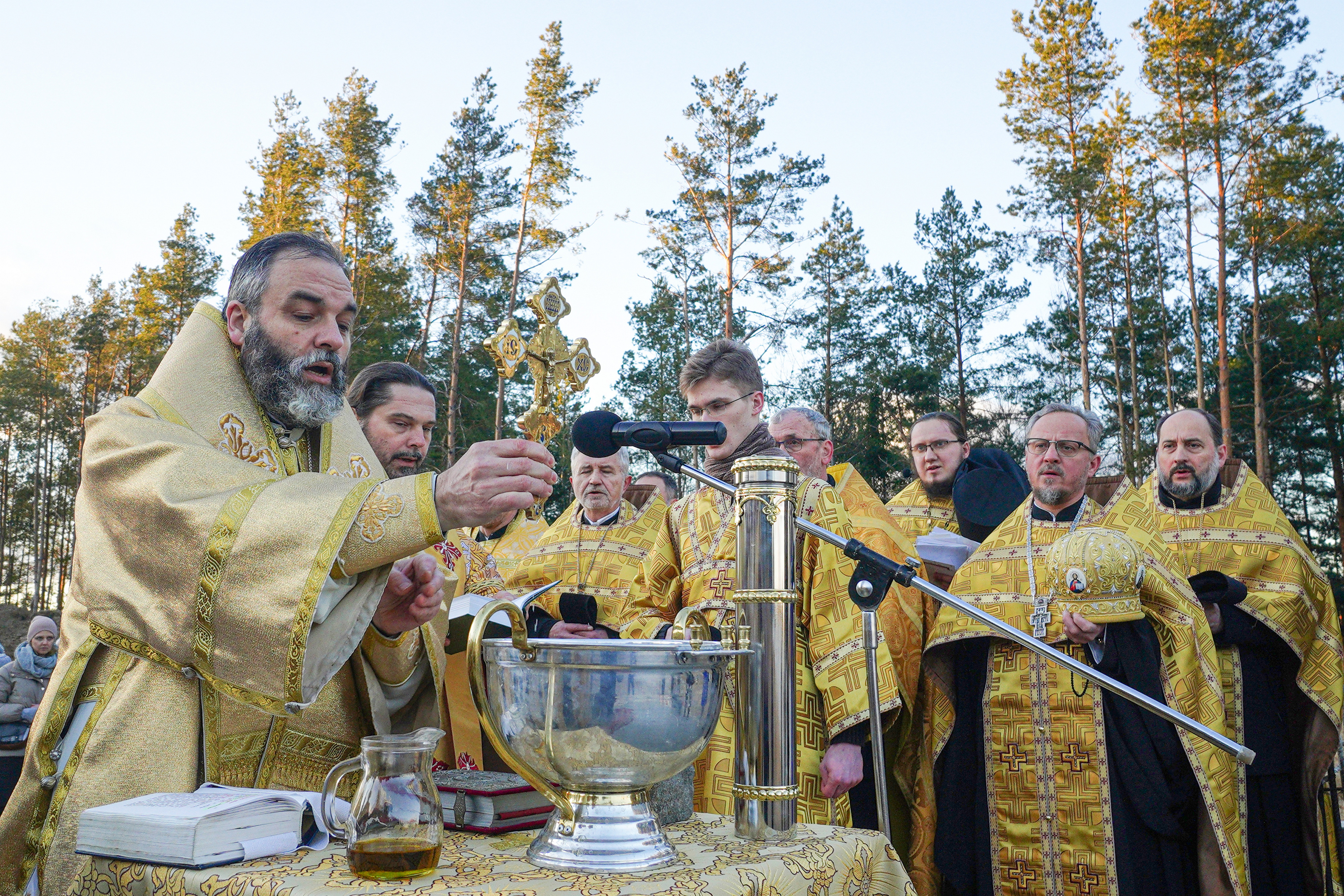The blessing of the cornerstone of Orthodox church in Karakule