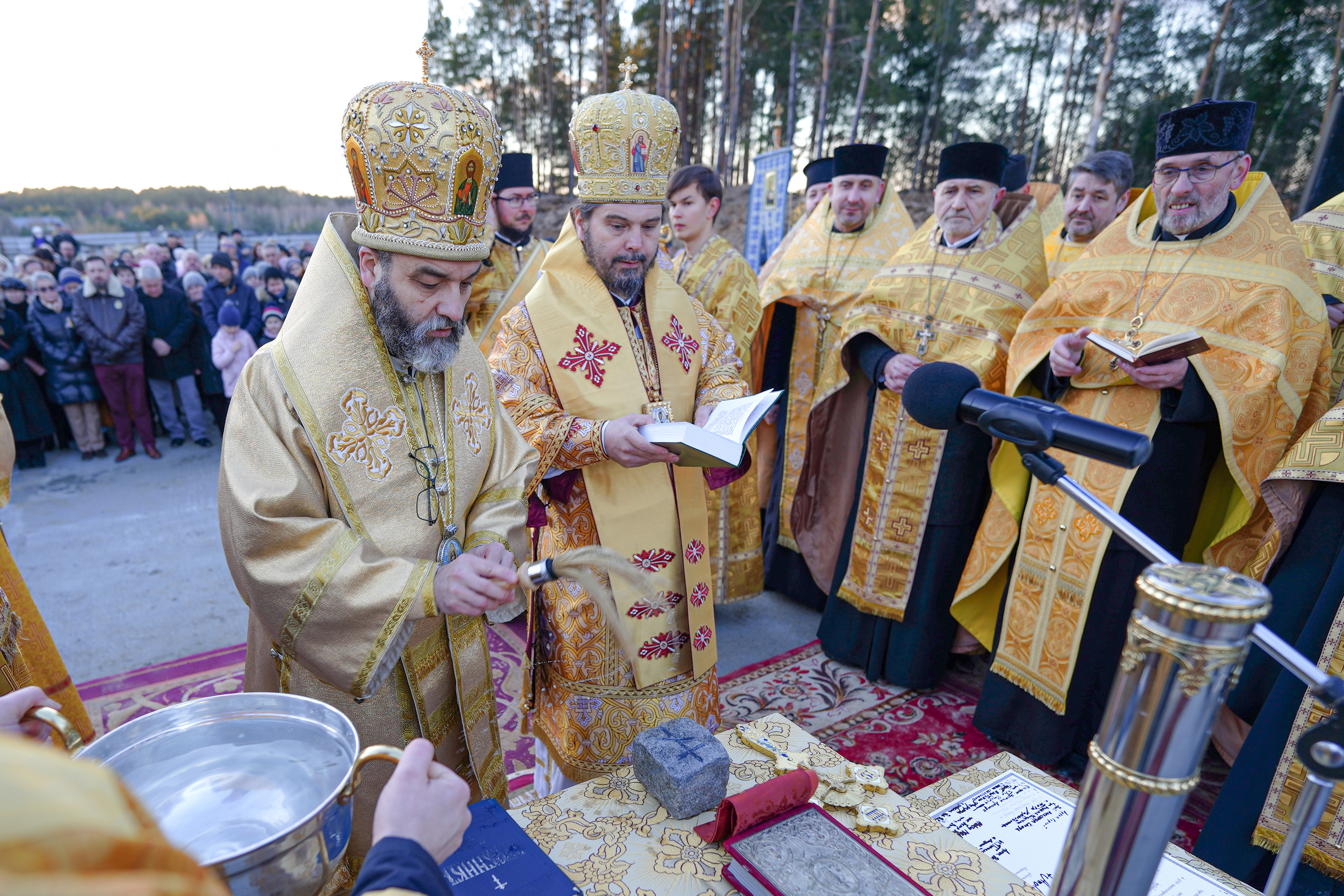 The blessing of the cornerstone of Orthodox church in Karakule