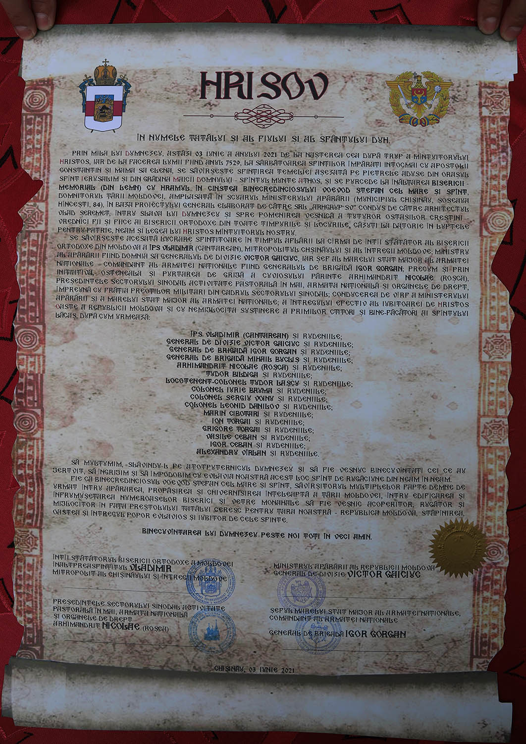 Hrisovul istoric al Catedralei-memorial Binecredincios Voievod Ștefan cel Mare și Sfânt