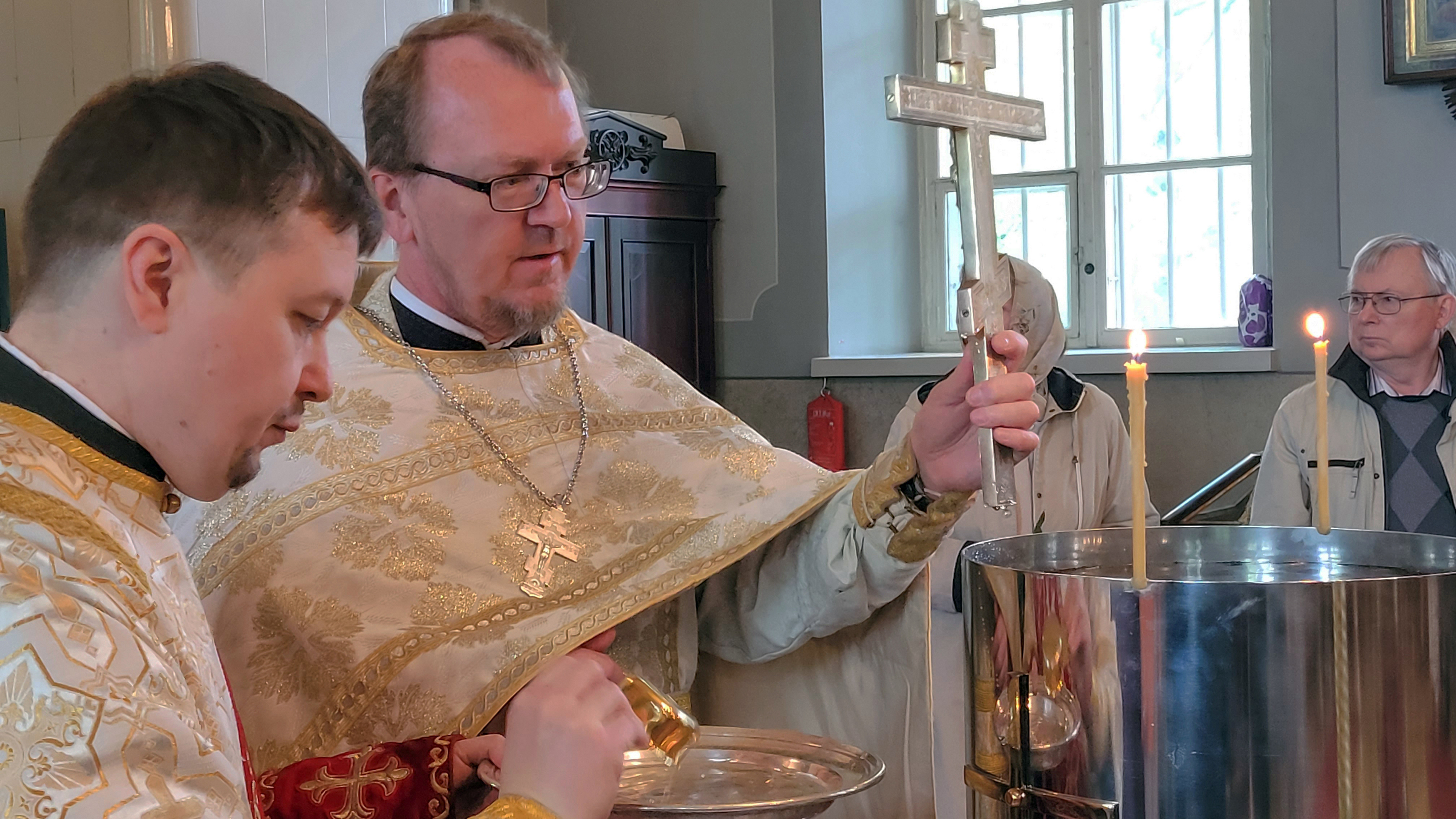 The blessing of the water before Divine Liturgy in the Holy Trinity Orthodox church in Helsink