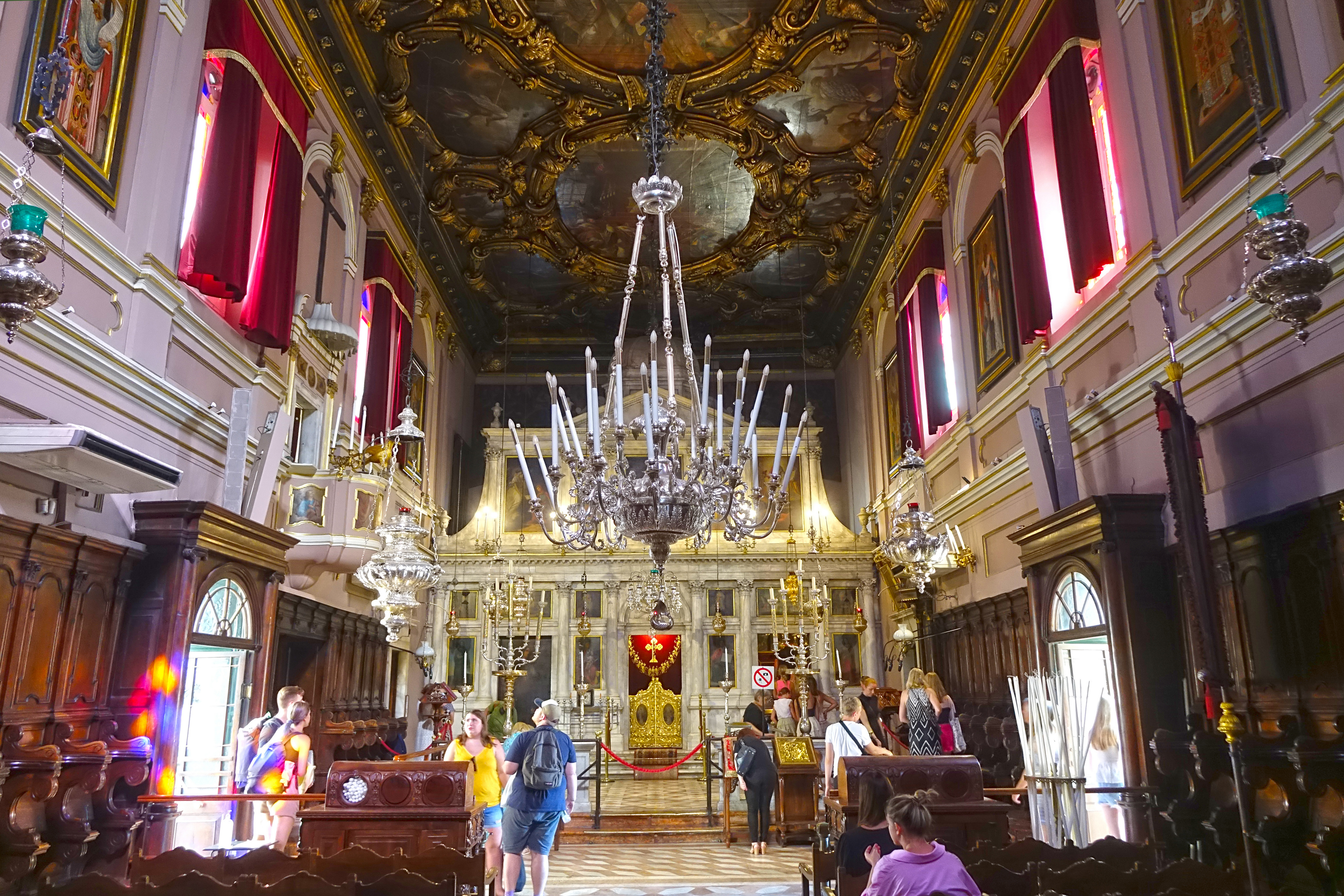 Interior of St. Spiridon Orthodox church in Korfu