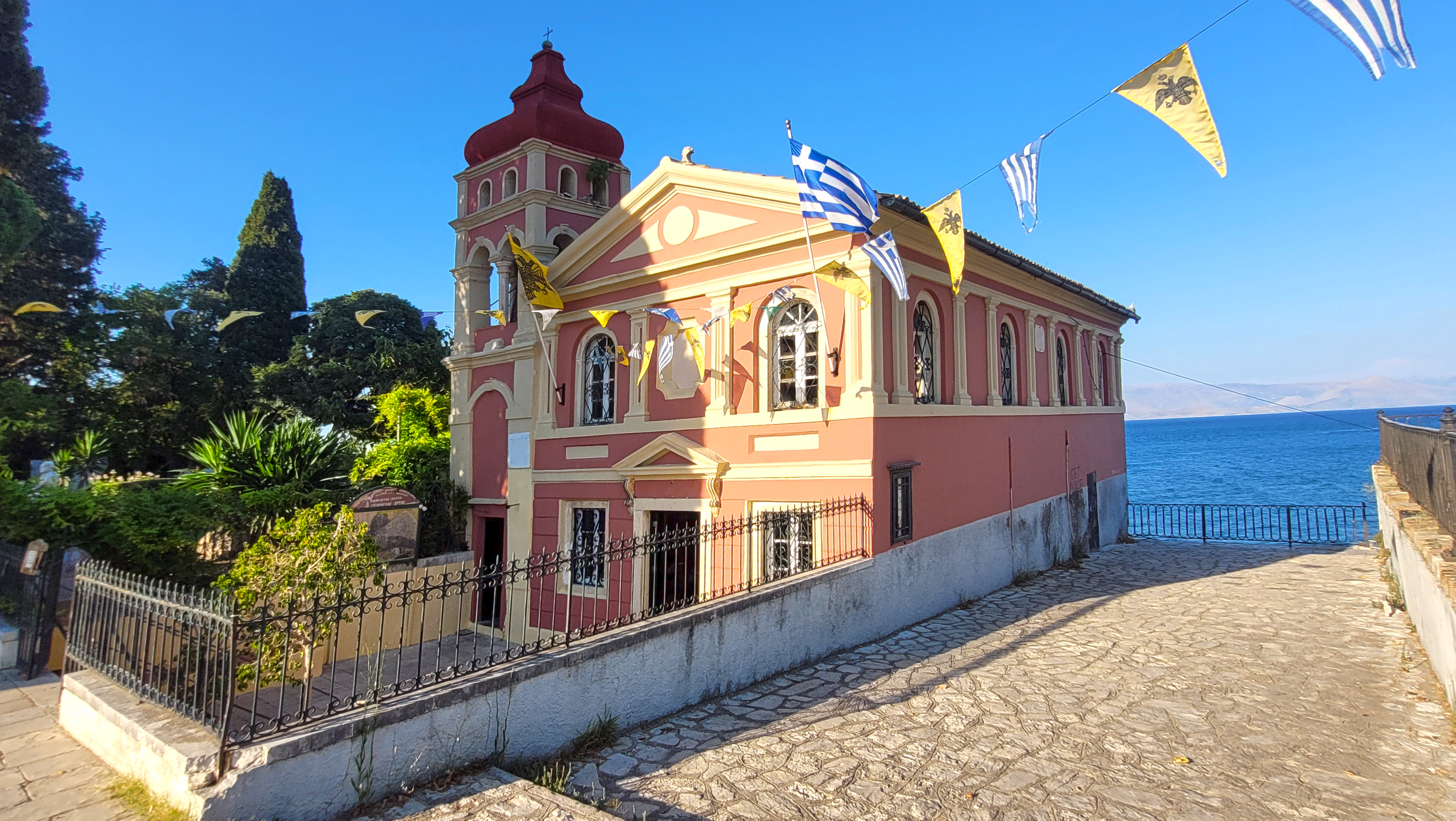 The Orthodox church of the Virgin Mary Mandrakina close to the Old Castle in Corfu