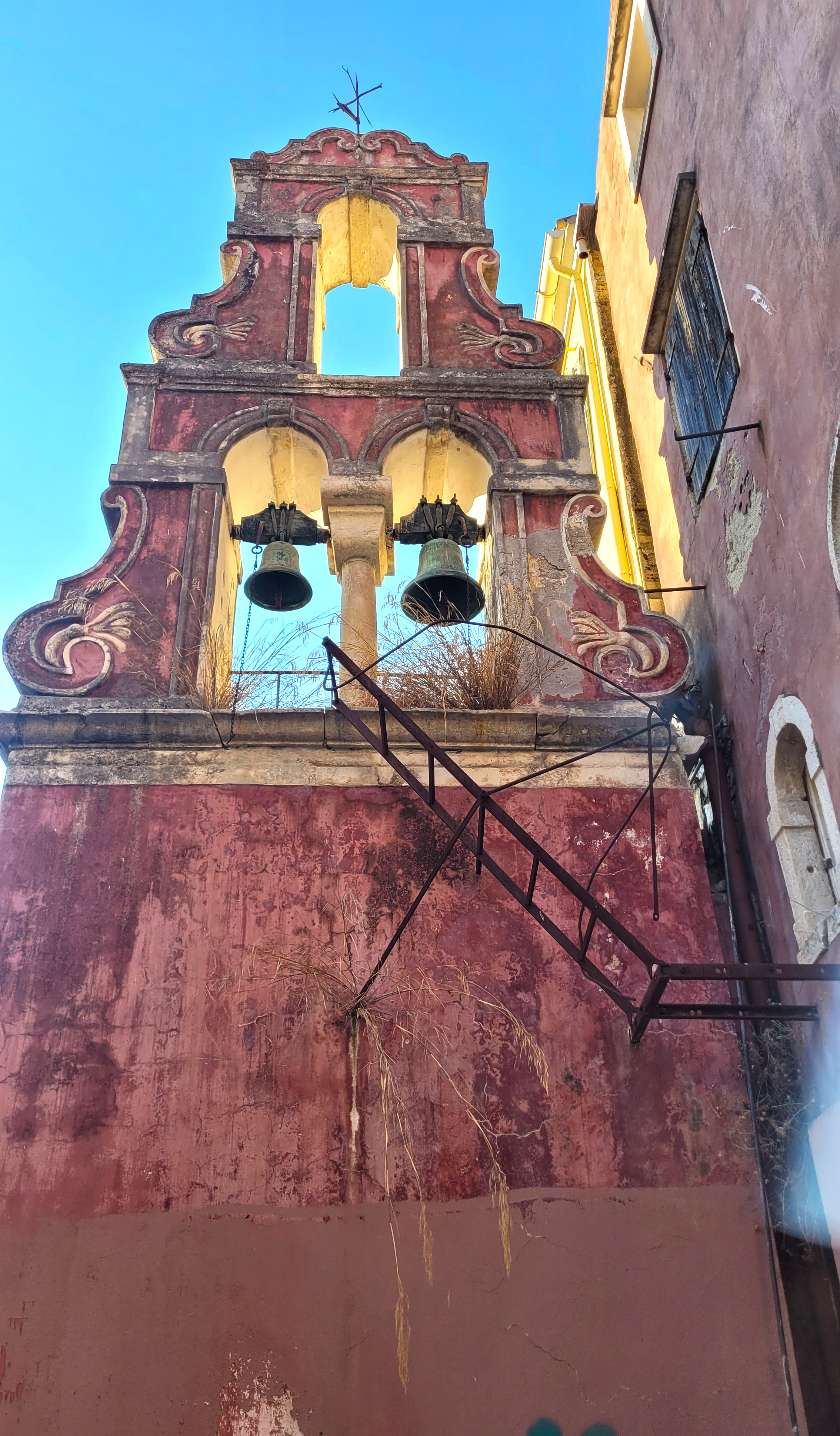 The bell tower of unknown destroyed Orthodox church in Corfu