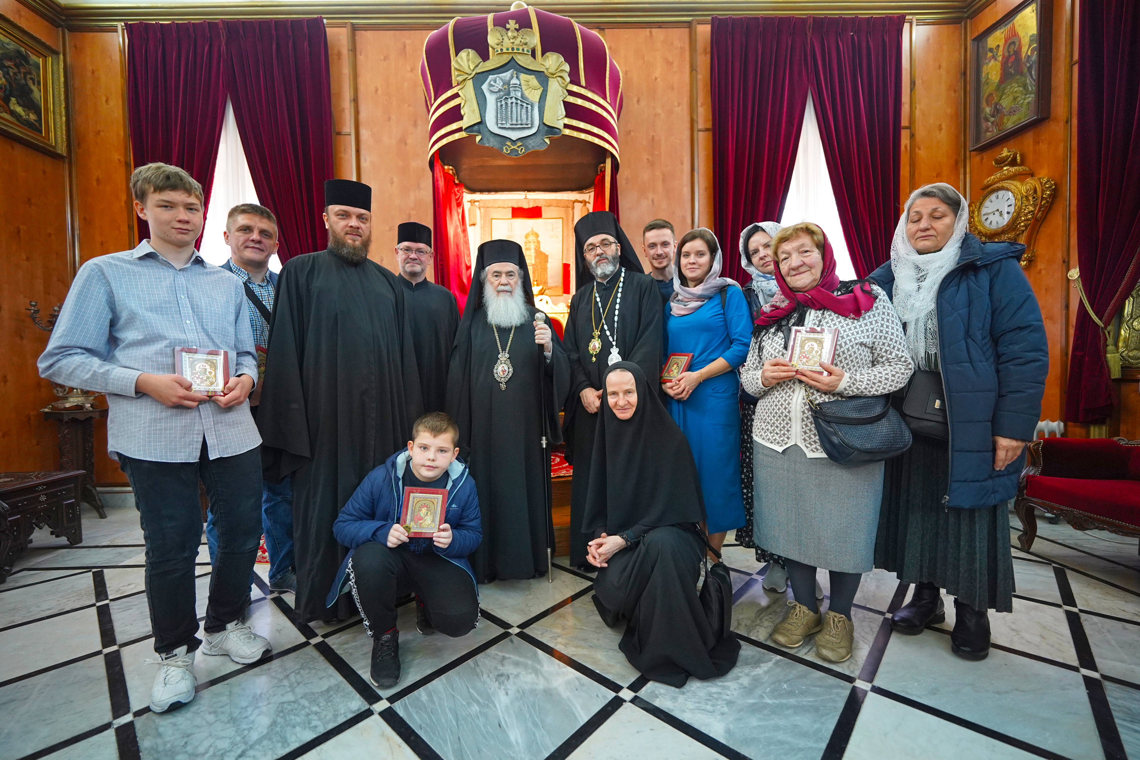 Pilgrims from Poland visit to Jerusamem Patriarch Theophilos III