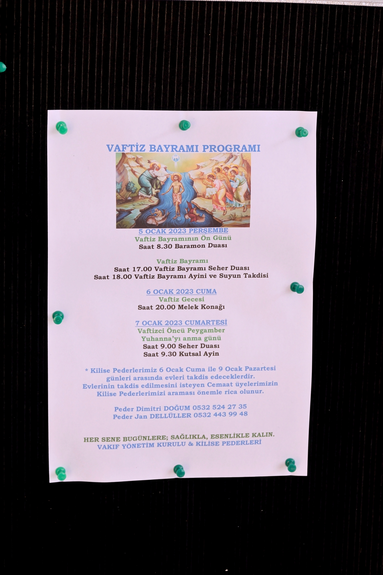 Program of Orthodox services for Epiphany in Turkish, Antiochian Patriarchate, Antakya