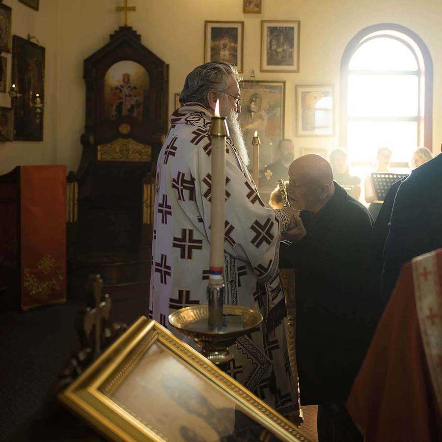 Service in serbian orthodox church St.Georgije in Waterloo,Canada