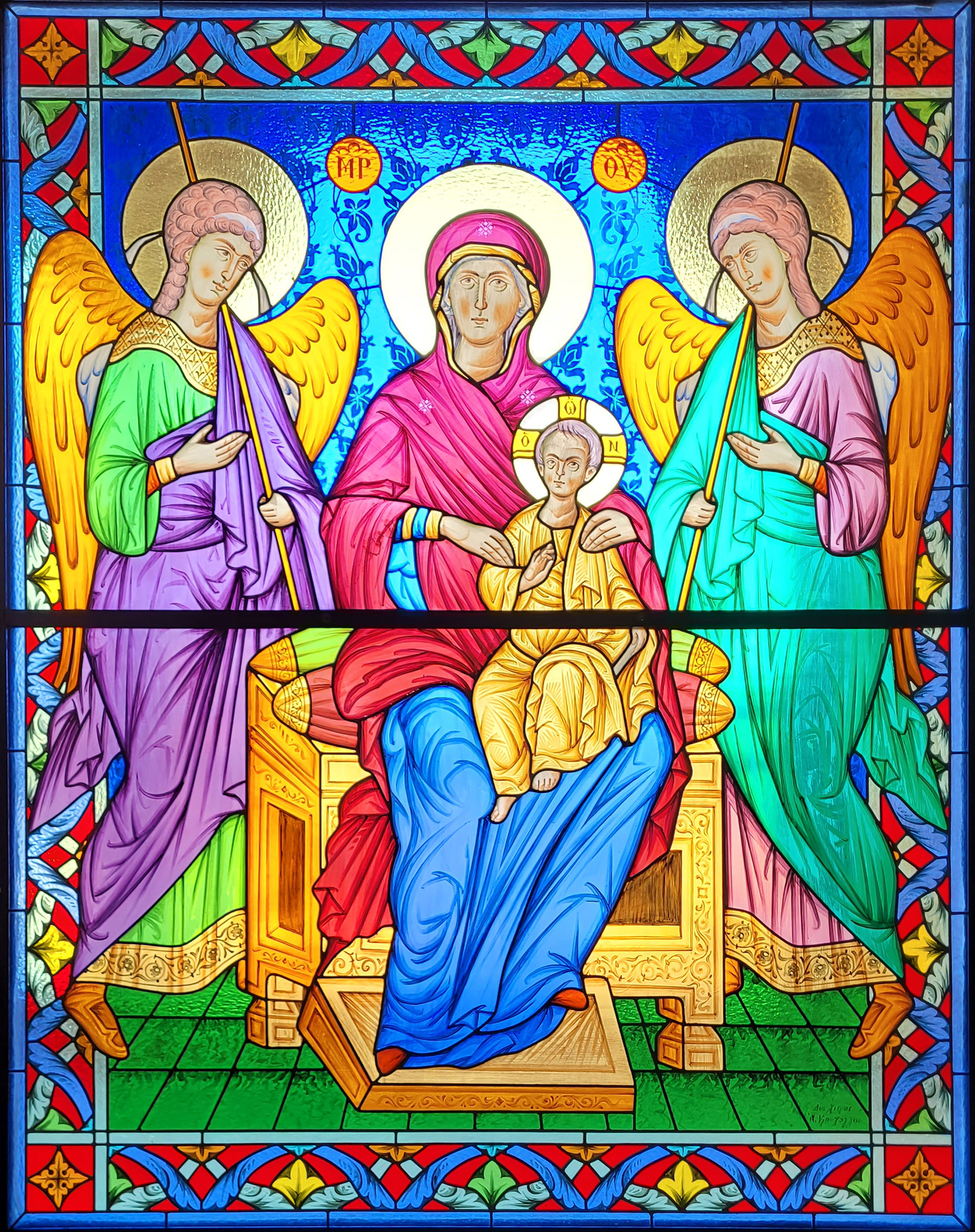 Stained glass window in Panagia Dovra Monastery