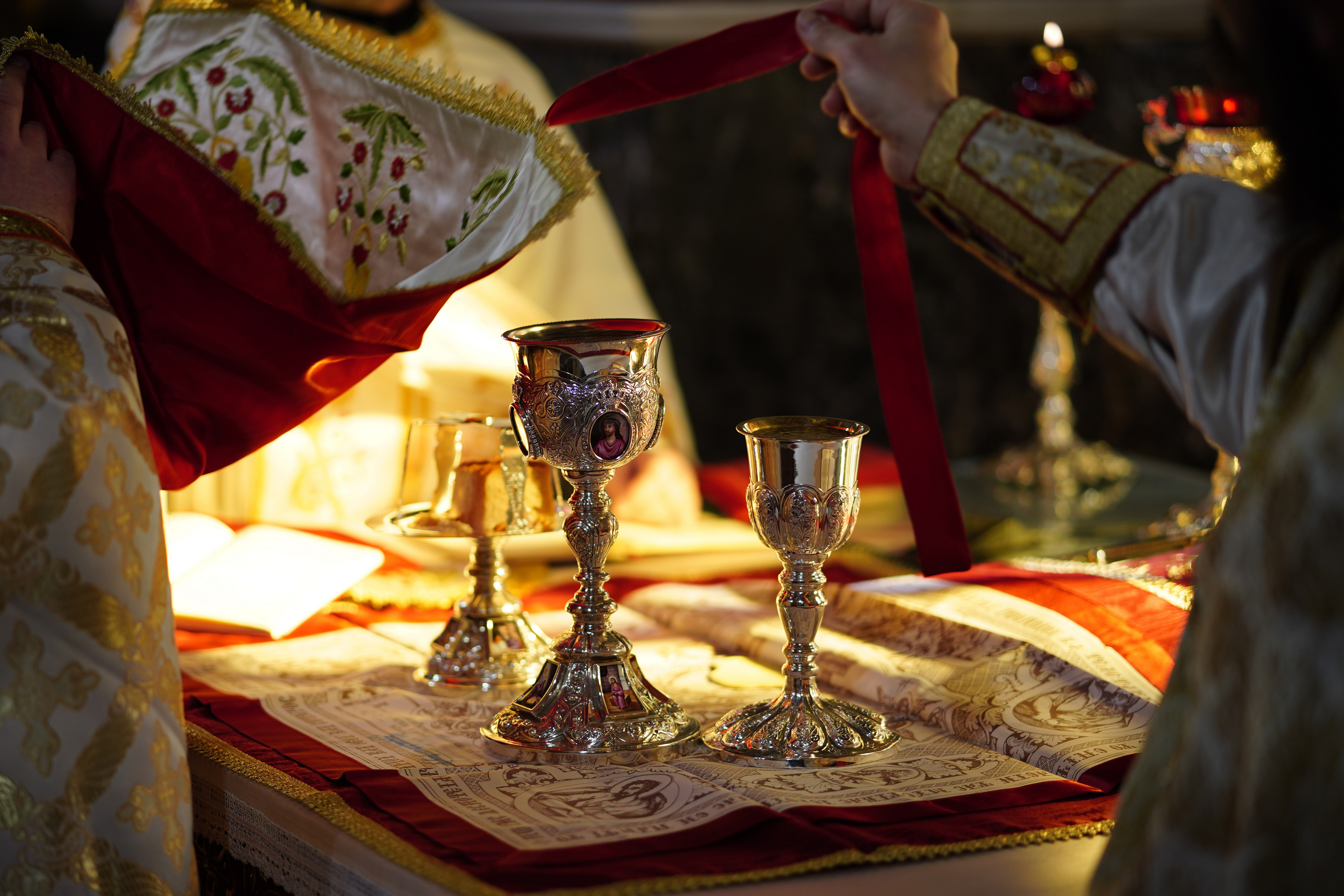 The Divine Liturgy in Sts. Cosma and Damian Orthodox church in Veria