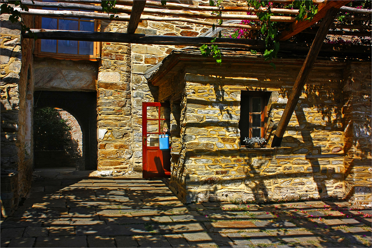 At the entrance of the Holy Monastery of Stavronikita on Agion Oros