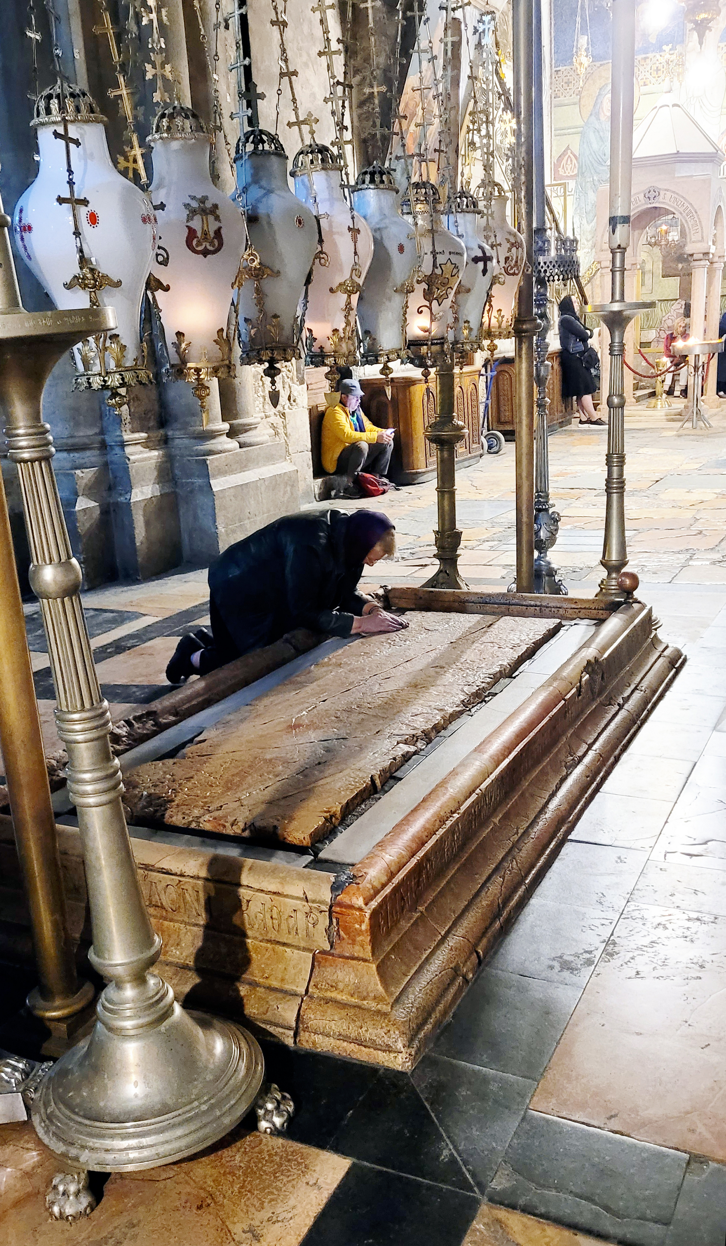 The stone of anointing in Ressurection Cathedral in Jerusalem 