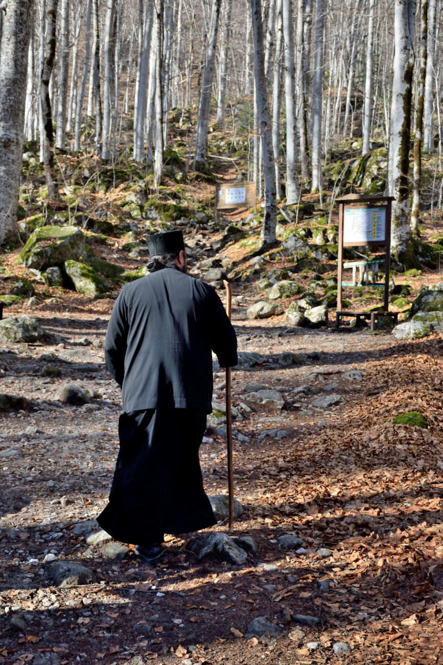Monk going to st. John of Rila chapel, January 2022