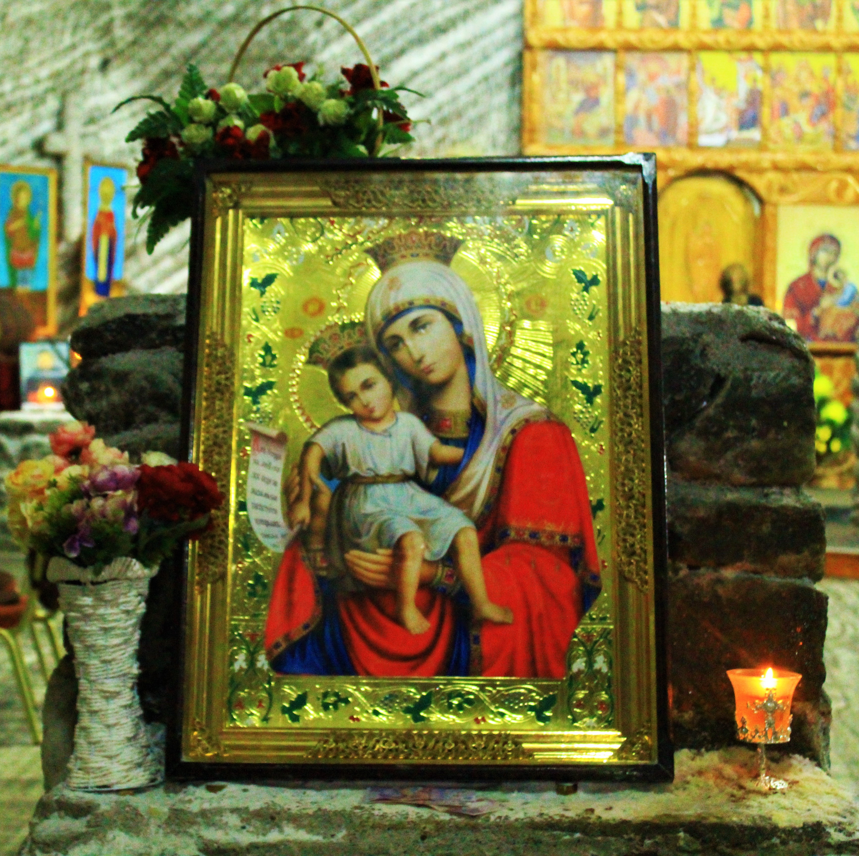 Icon with Mother of God at a church in a salt pan