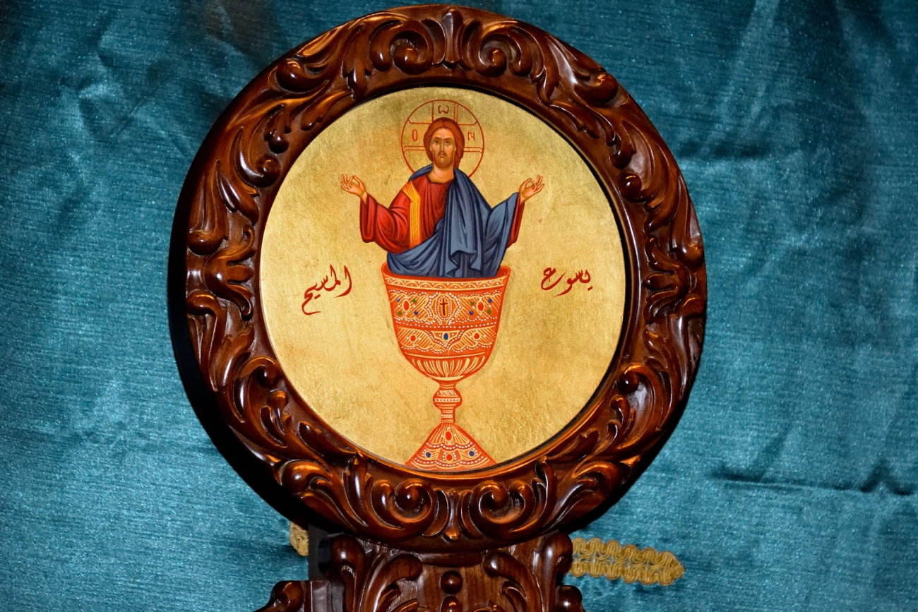 Jezus Chrystus Eucharystyczny - fragment królewskiej bramy w cerkwi św. Antoniego w Zahle
