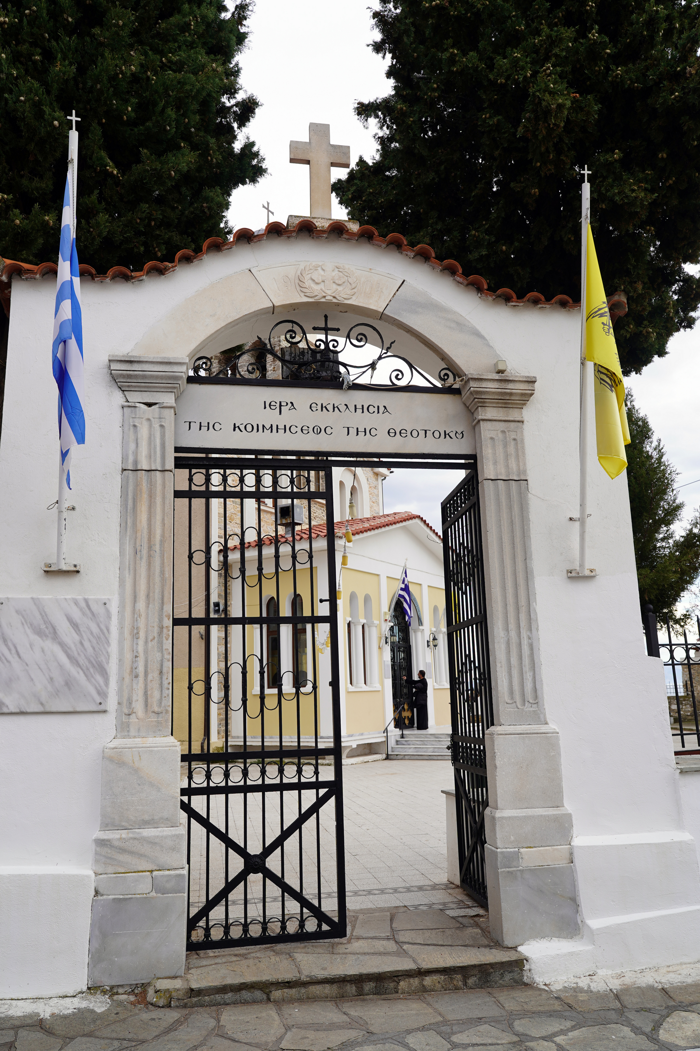 The entrence to the Dormition of the Mother of God Orthodox church in Kavala