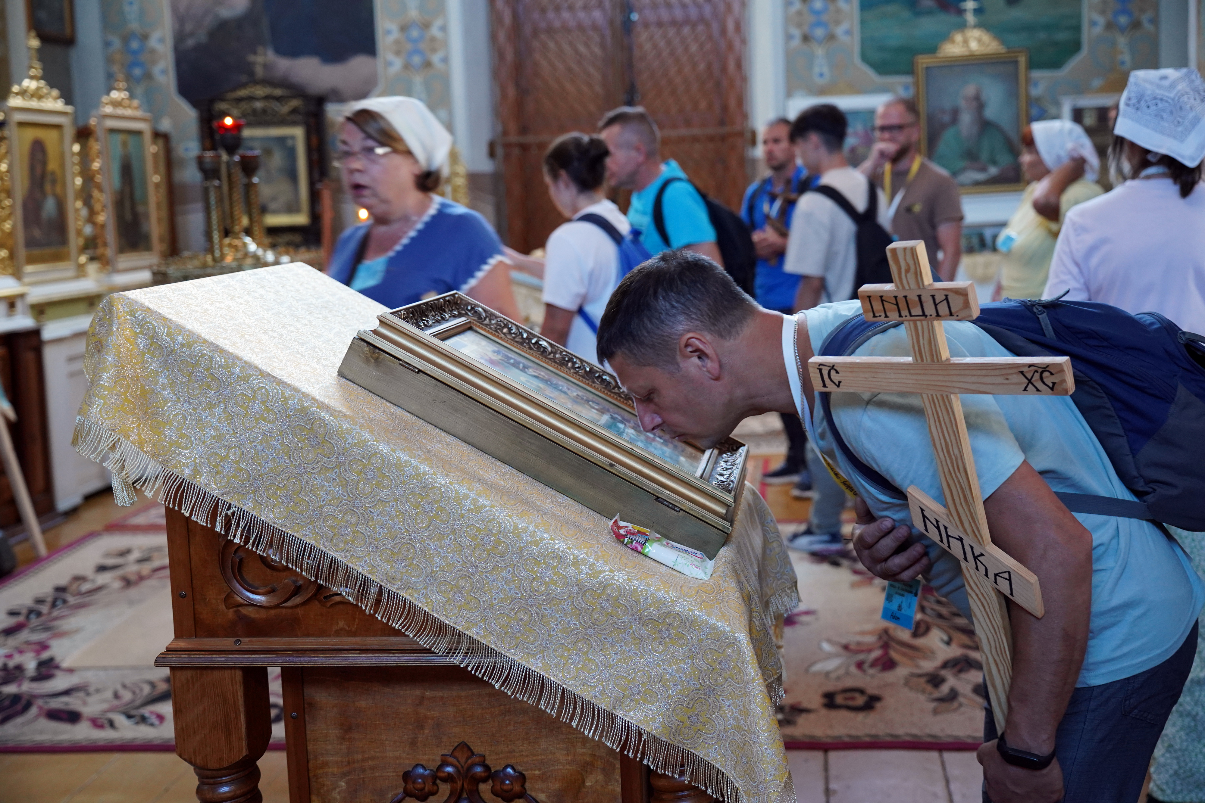 Pilgrims to Grabarka Convent in Orthodox church in Zabłudów