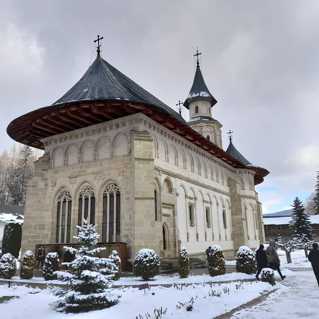 Putna Monastery covered in snow