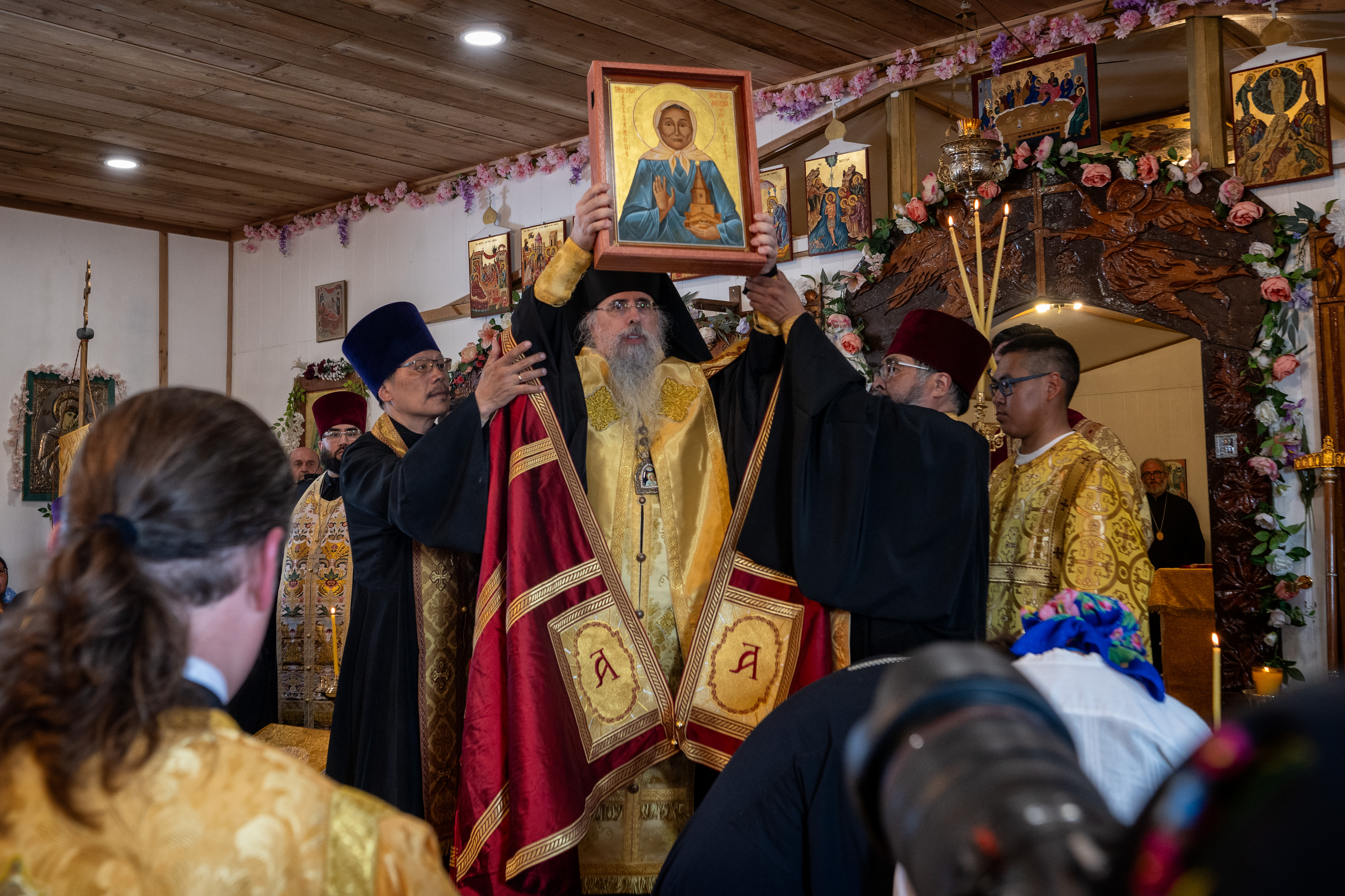 Prayers are recited over the reliquary of Tanquilria Arrsamquq, Matushka Olga Michael (1916-1979). F