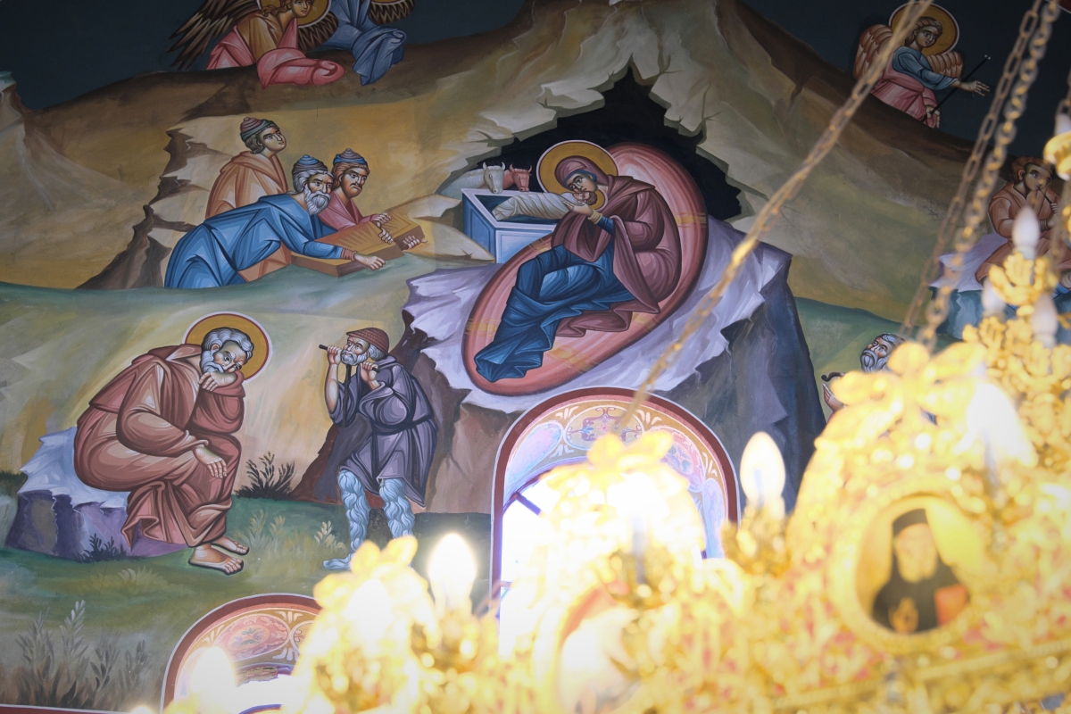 Narodzenie Pańskie - fresk w cerkwi Świętych Trzech Hierarchów w Atenach