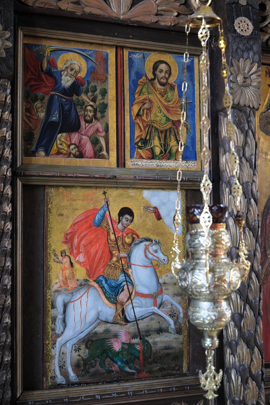Iconostasis in Douma - saints Elias, Arthemius and George