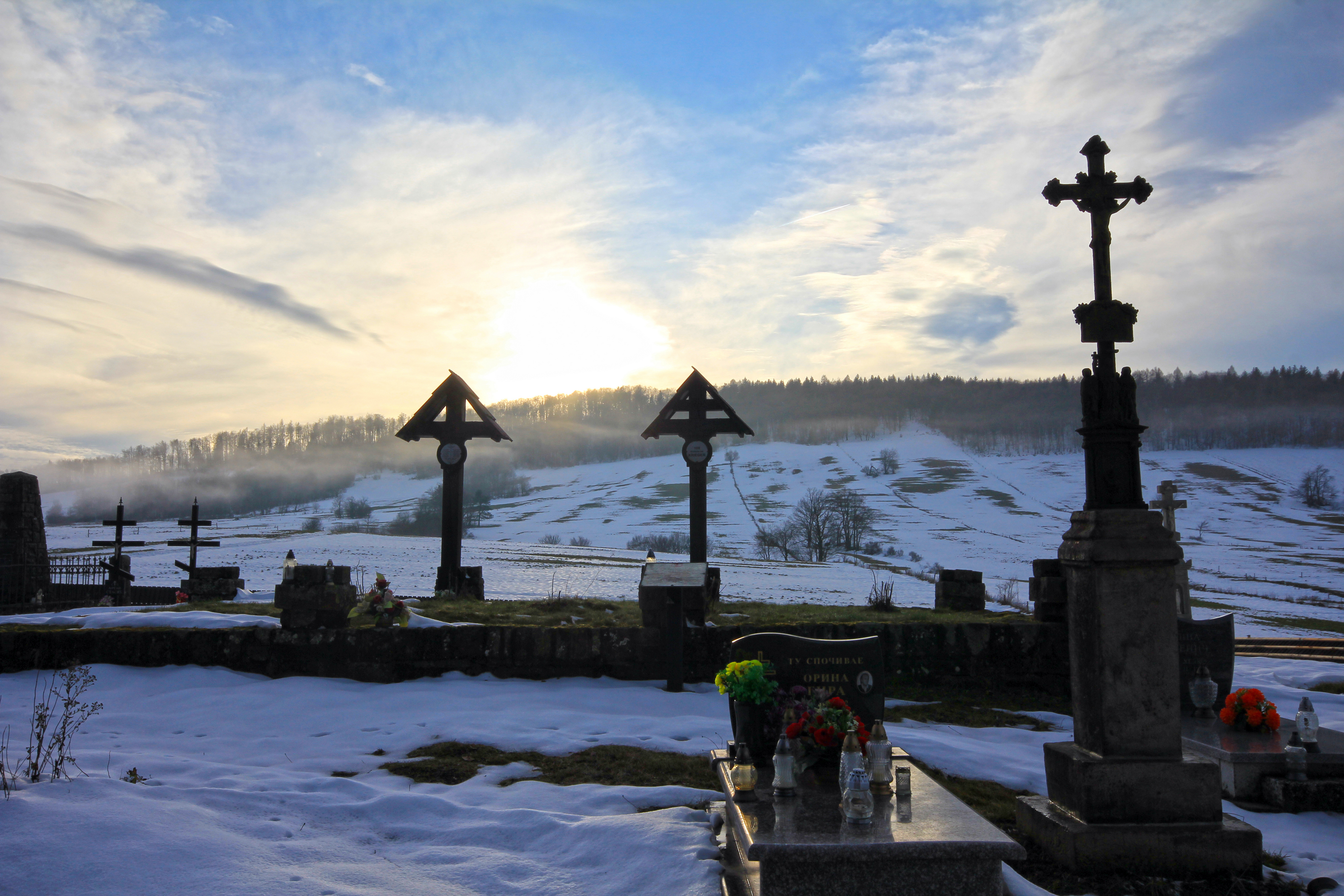 Crosses close to the Orthodox church in Konieczna
