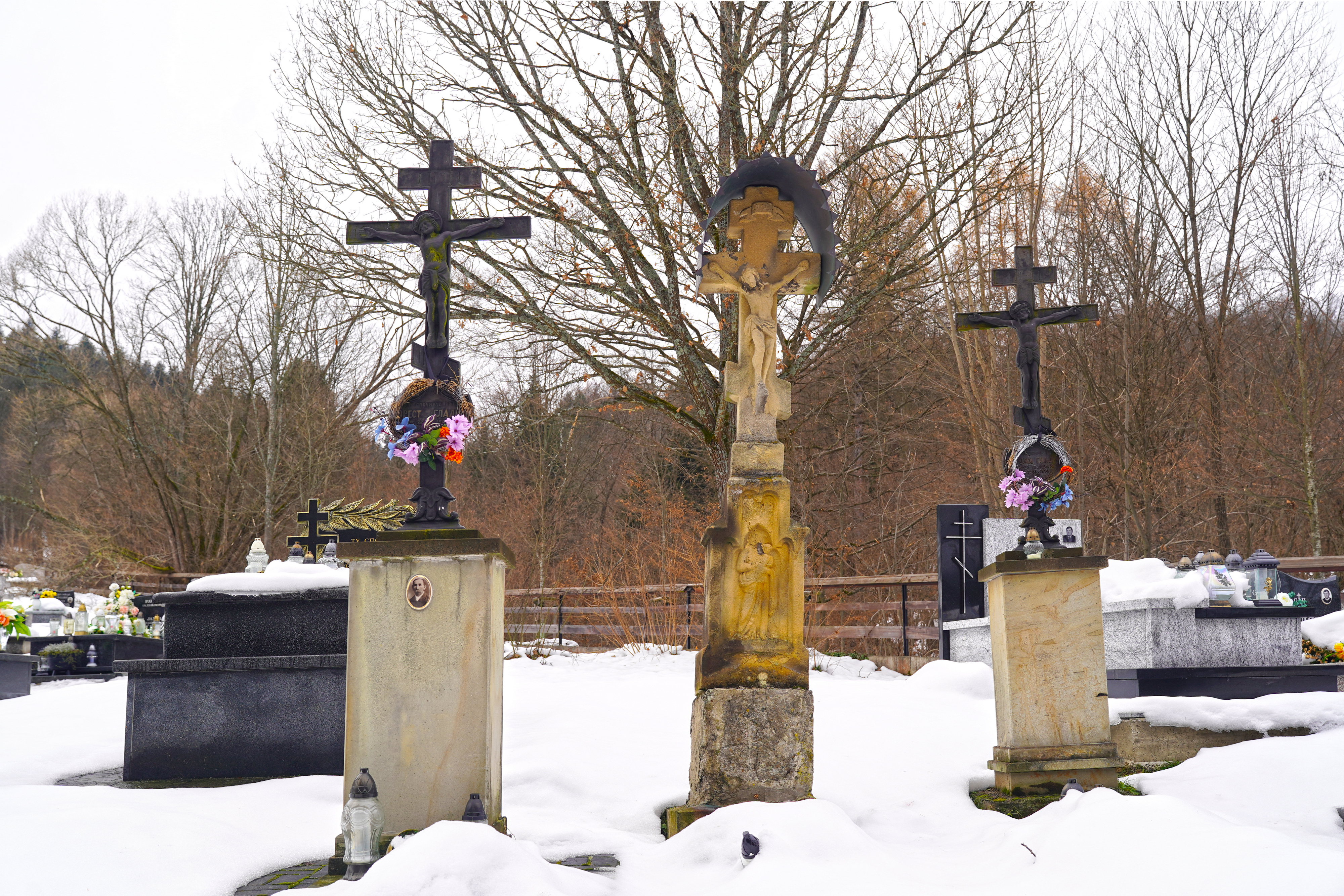 The crosses close to th eOrthodox church in Kunkowa