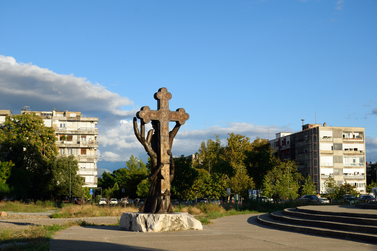 Cross in front of the Podgorica cathedral, 2024