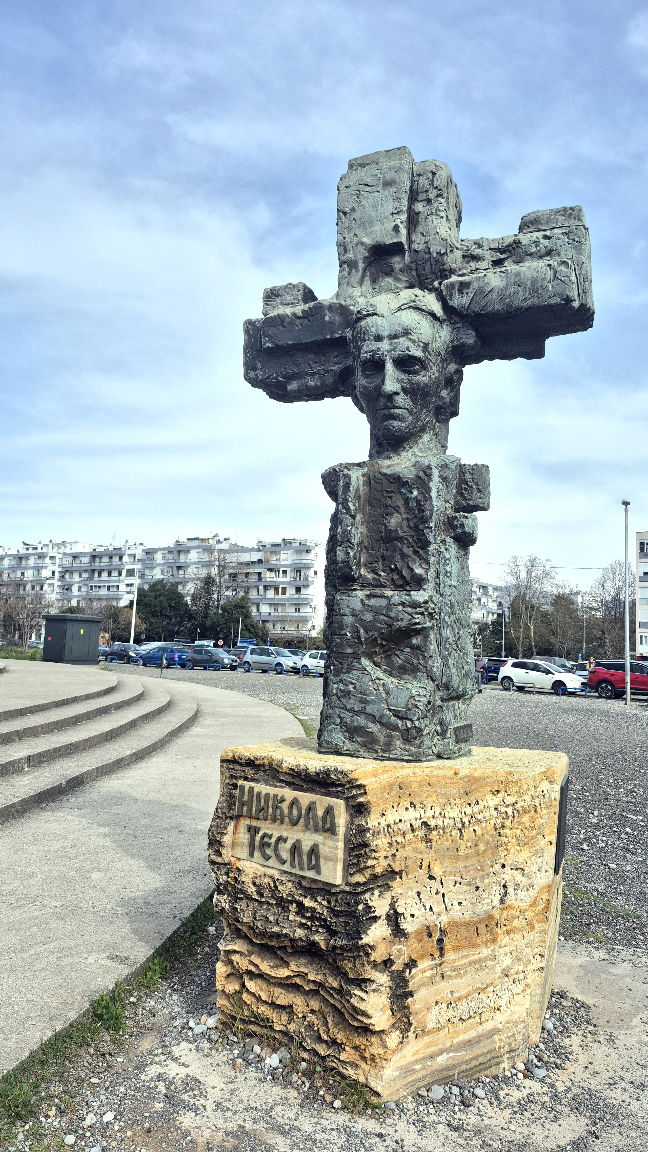 Nicola Tesla monument close to the Ressurection Cathedral in Podgorica