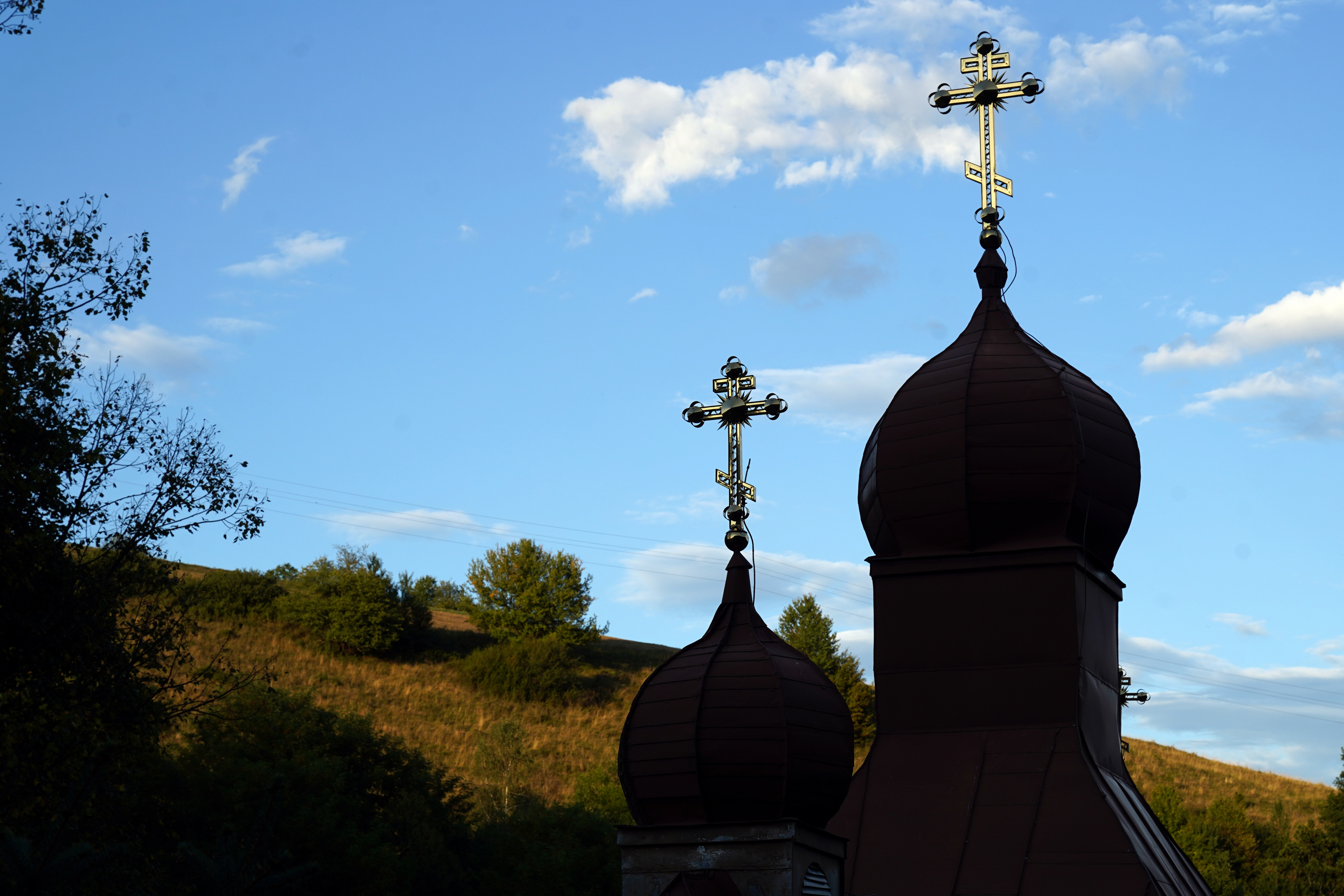The domes of Dormition Orthodox church in Príslop village 