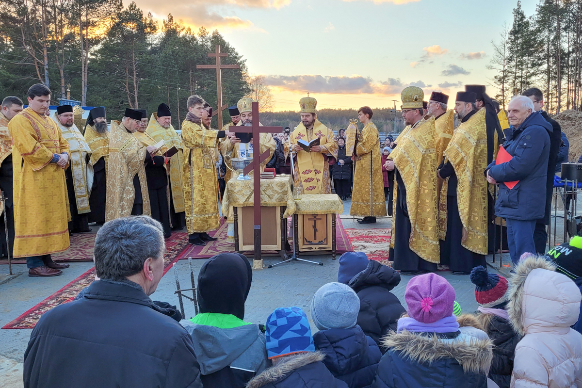 The blessing of the cornerstone of Orthodox church in Karakule